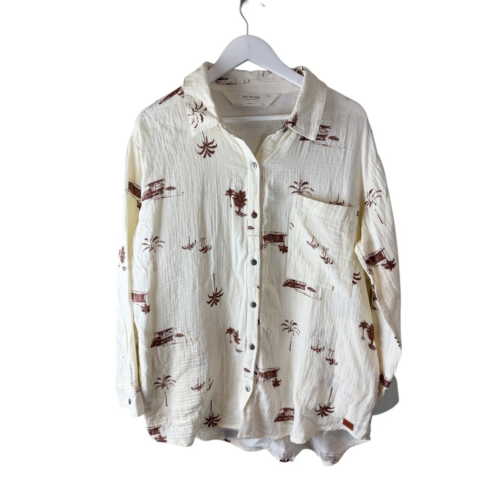 Peace Love World Boheme‎ Cotton Gauze Tropical Beach Print Button Down Shirt LP